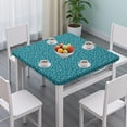 thumbnail image 3 of Teal Christmas Snowflake Pattern Square Fitted Tablecloth with Elastic Edge,Square Table Cover,Washable Elastic Table Cover for Home Kitchen Party Decor 34"x34", 3 of 6