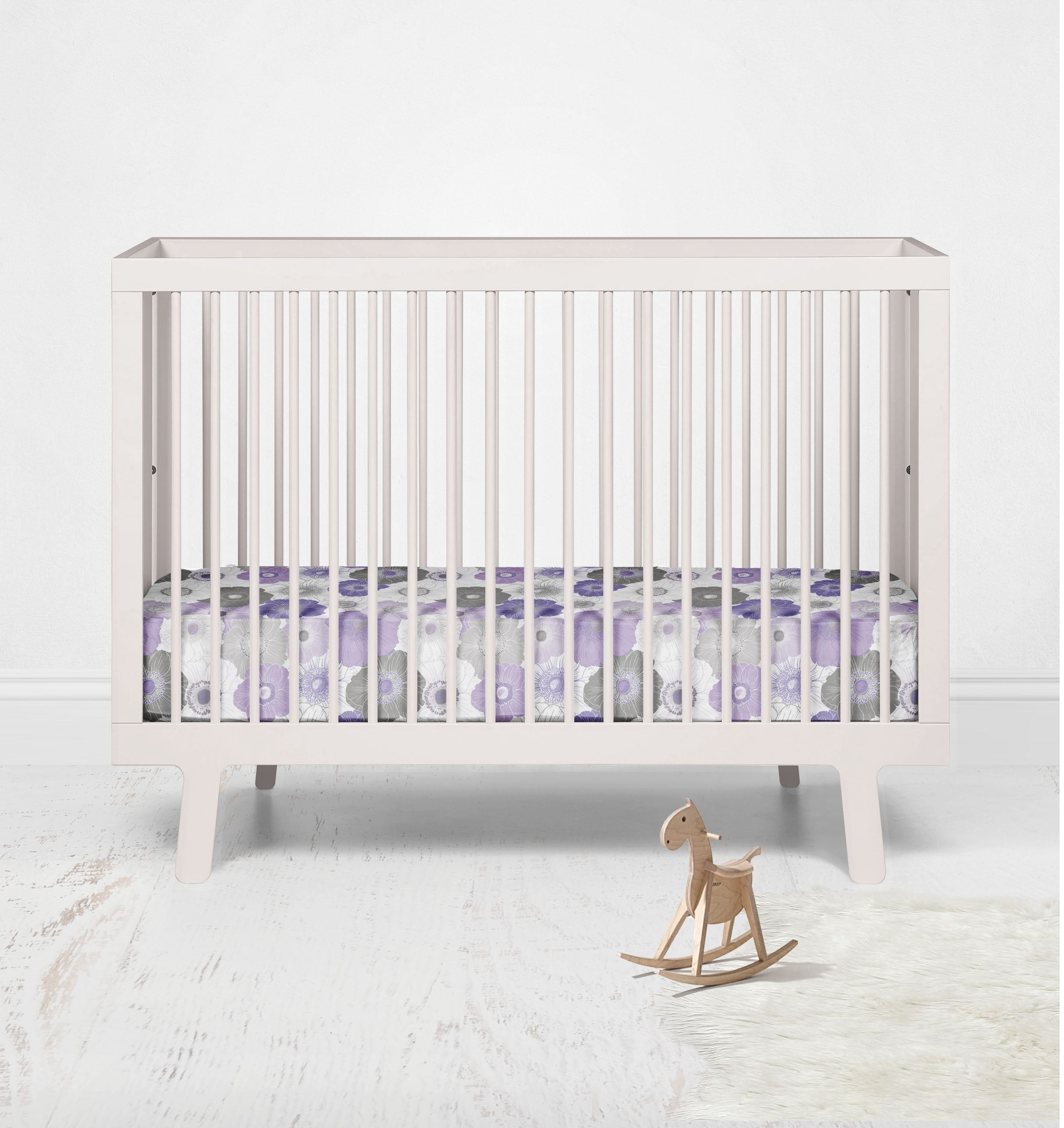 Bacati - Crib or Toddler Bed Fitted Sheet, Watercolor Flowers Purple Gray