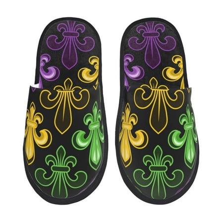 Balery Mardi Gras1 Slient Indoor Furry Fleece Comfort House Shoes Soft Non-Slip Home Shoes Cotton slippers House Slippers-- Large