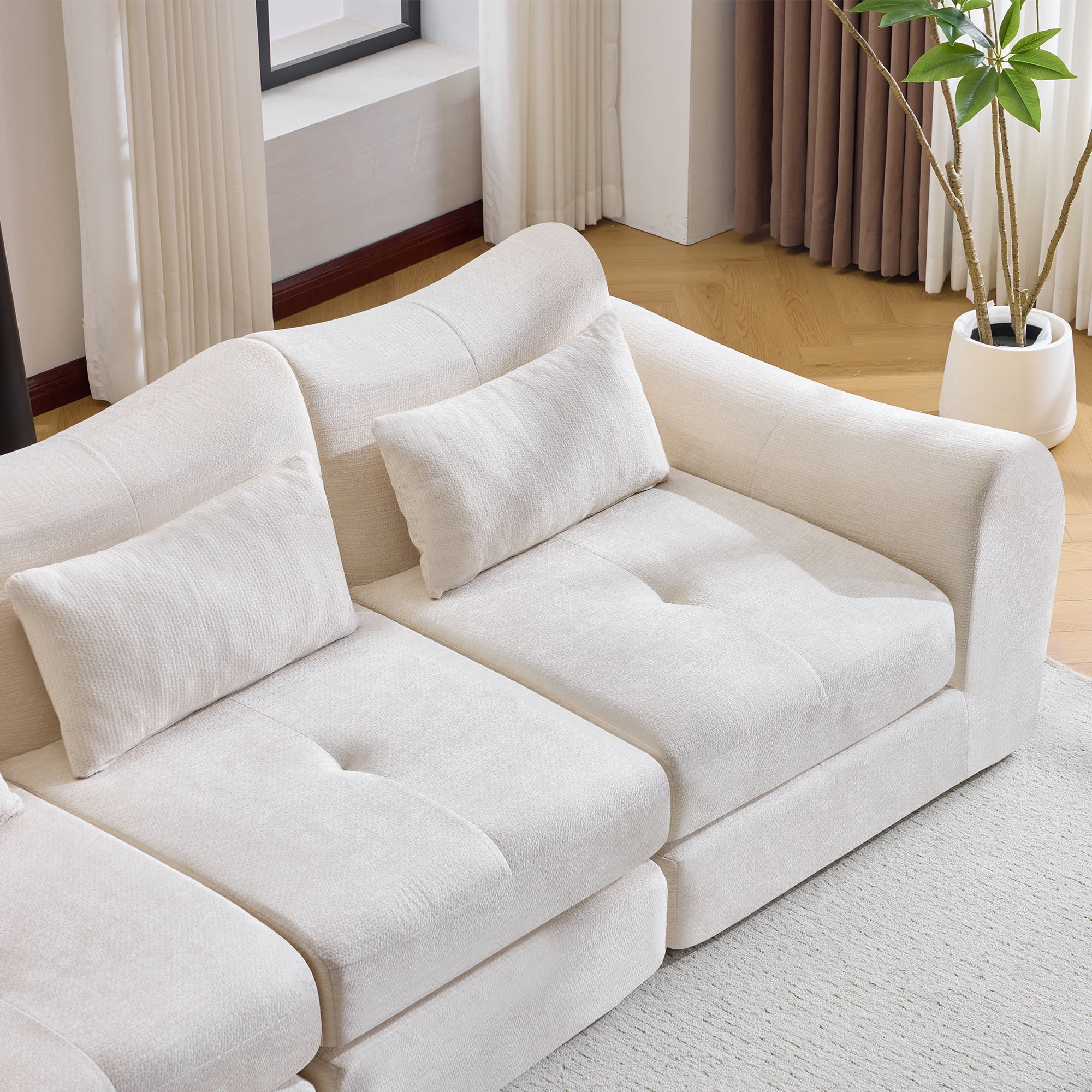 101.5" Modular Sectional Sofa,Chenille Cloud Sofa Couch Convertible Folding Sofa Bed for Living Room,Bedroom,Apartment,White