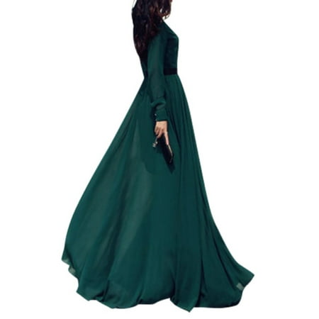 Women Green Formal Dress Full-length Party Bown Long Dress