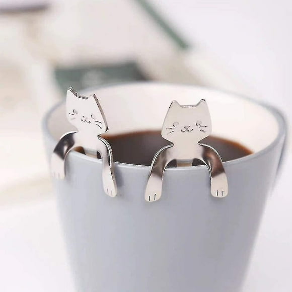 Cat Spoon Coffee Teaspoon Set of 6 Stainless Steel Hanging Cup Teaspoon