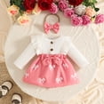 thumbnail image 3 of enyan Baby Girl Fall Clothes Newborn Romper Dress Ruffle Long Sleeve Onesie Jumpsuit Outfits with Bow Headband Pink，6-9 Months, 3 of 7