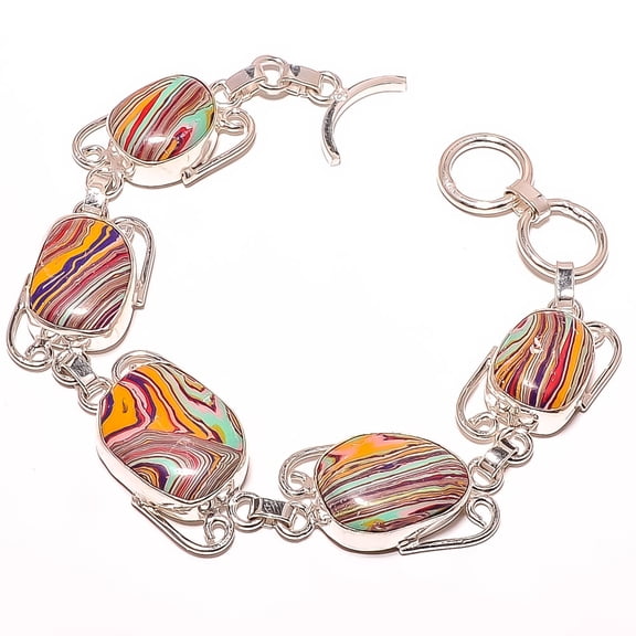 Rainbow Calsilica 925 Sterling Silver Tennis Bracelet 7-7.99" TB7511-4, Gemstone Jewelry, Birthday Gift, Beautiful Jewelry For Woman & Girls