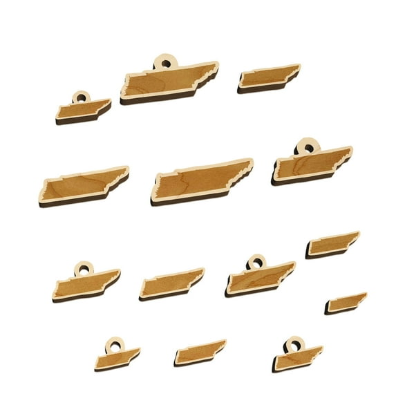Tennessee State Silhouette Wood Mini Charms Shapes DIY Craft Jewelry - No Hole - Various Sizes (16pcs)