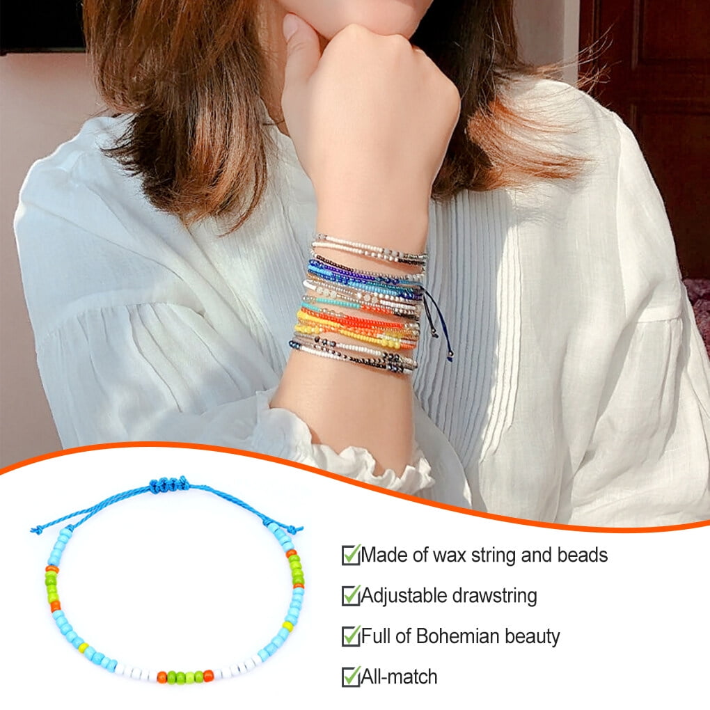 Wax Cord Braided Bracelet Multicolor Beaded Jewelry Knitted Waxed  Handcrafted Bohemian Bracelets Hand Rope Women Accessories Blue -  Walmart.com