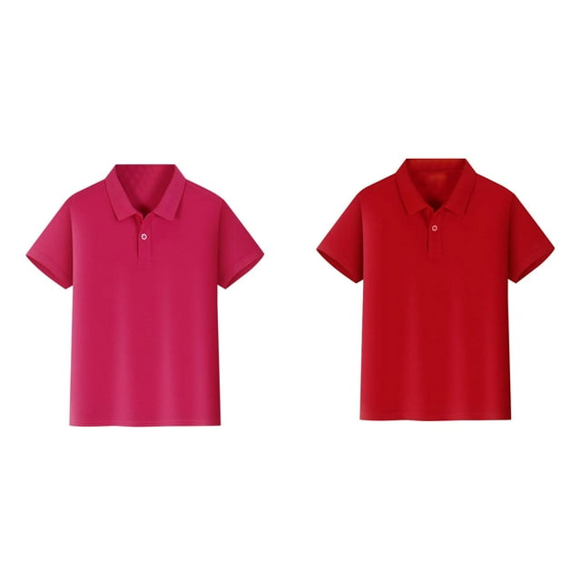 2 Pack(Red 1PCS & Hot Pink 1PCS) T-Shirts Multipack 4T Shirt Short Sleeve Shirt Button Blouse Closure Comfortable & Soft Fabric