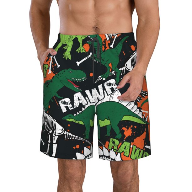 Balery Dinosaur Skeleton Traje de Baño Estilo Hawaiano para Hombre, Shorts de Secado Rápido con Bolsillos-Large