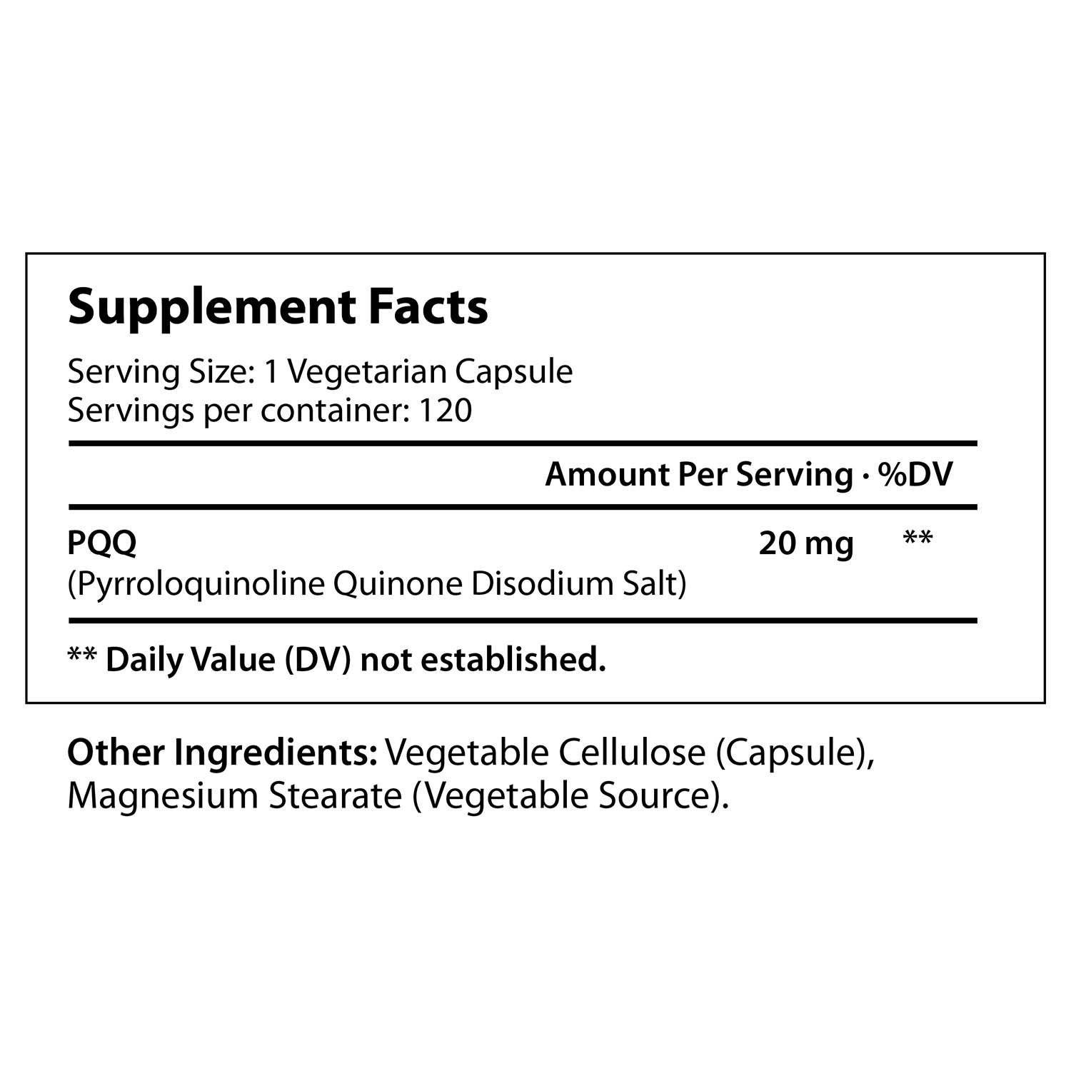 LongLifeNurti PQQ 20 mg - 120 Vegetarian Capsules for Better Sleep Quality