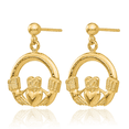 thumbnail image 5 of 14K Solid Yellow Gold Dangling Heart Irish Claddagh Celtic Drop Dangle Earrings Jewelry, 5 of 10