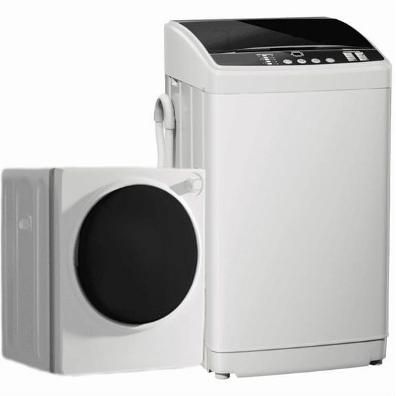 DISHUP Portable Washer and Dryer Combo Set, 19LBS Full-Automatic Washing Machine with Drain Pump & 8.8LBS Compact Dryer, White