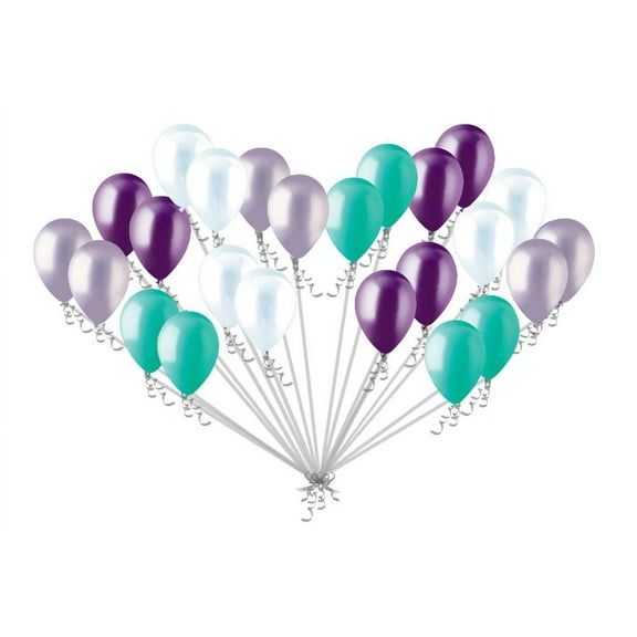 24 pc Aqua Purple & Clear Latex Party Balloons Birthday Baby Unicorn Mermaid