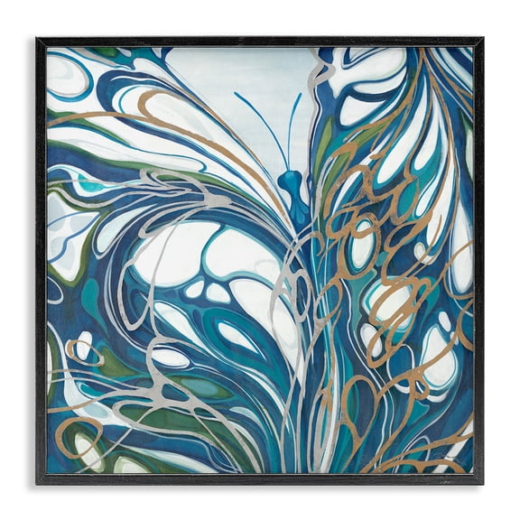 Stupell Industries Bohemian Blue Abstract Butterfly Black Framed Giclee Art, 24 x 24, by Liz Jardine