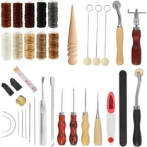 INTELIVE 36 pcs Leather Craft Sewing Kit, Leather Working Tools and Supplies, Leather Tooling Kit with 10 Colors Waxed Thread Awl Prong Punch Groover