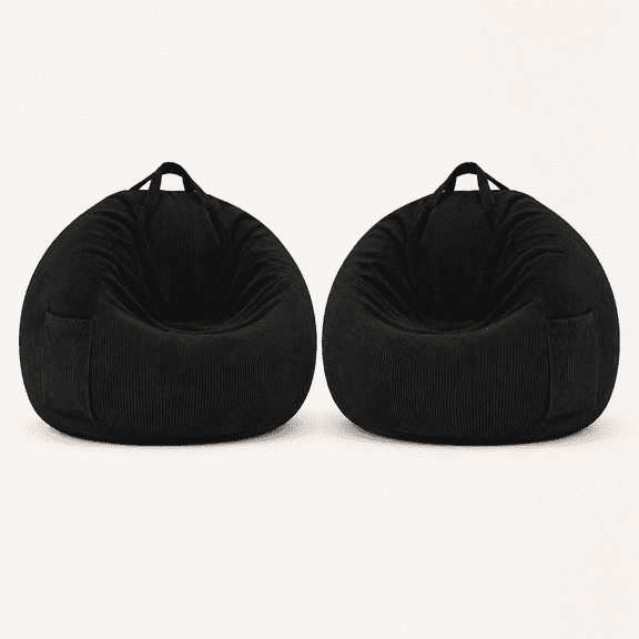 2Pcs of 2FT Bean Bag Chair, Giant Bean Bag Chairs for Teens Adults, Big Bean Bags with Memory Foam Filled, Large Beanbag Chairs with Soft Corduroy Cover-Black