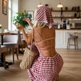 thumbnail image 6 of Glisme Casual Dresses For Women Backless Red Plaid Bodycon Dress Slim Fit Waist Belt Strap Summer Sleeveless Mini Dress Red Sundress Anniversary Dresses, 6 of 6