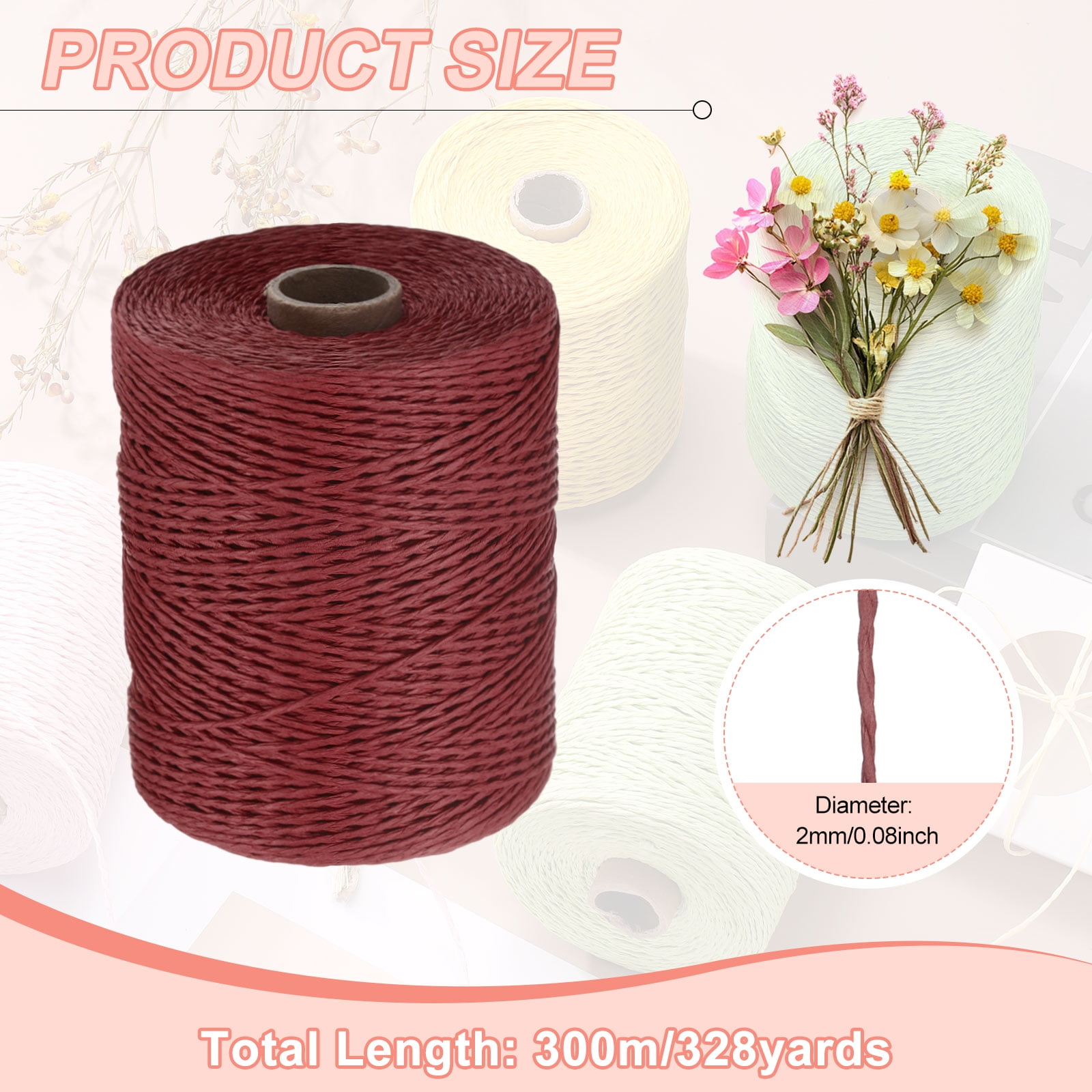 Unique Bargains Raffia Ribbon Craft Twine for Gift Decoration Projects Burgundy