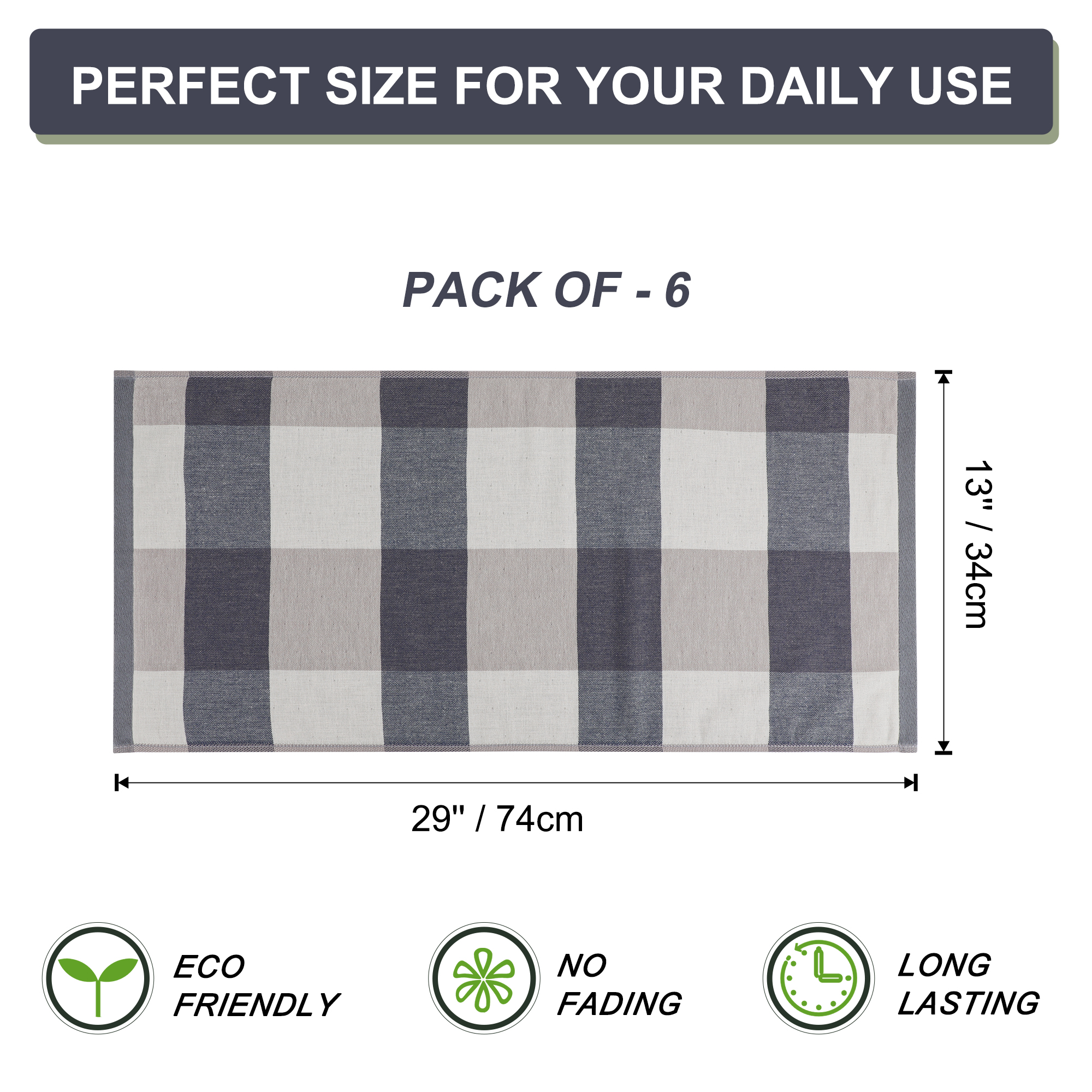 PiccoCasa 6 Pack 100% Cotton Kitchen Dish Towel 13" x 29" Blue Plaid