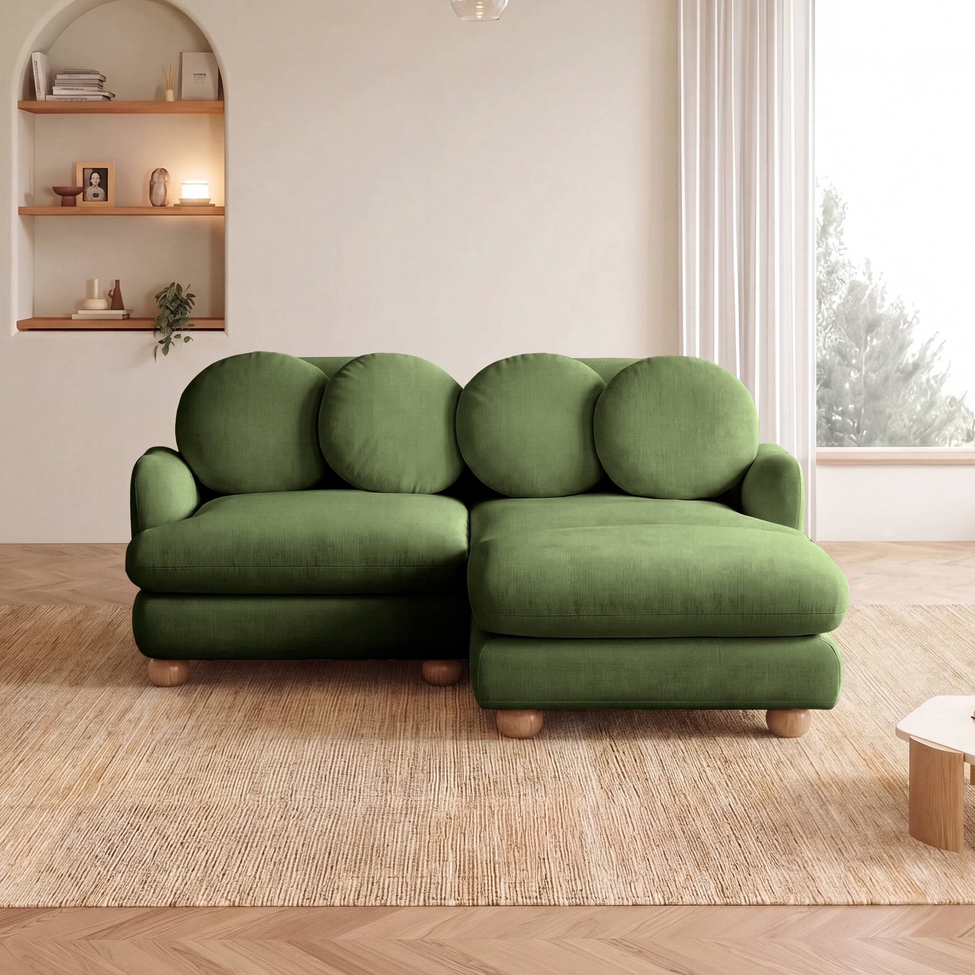 68" 3 Seater Chenille Loveseat Modular Sectional Sofa Couch with 4 Throw Pillows and Ottoman