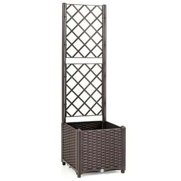 Resenkos Raised Planter Boxes, Large Space Elevated Flower Beds,Raised Garden Bed with Trellis Planter Box for Climbing Plants -Brown