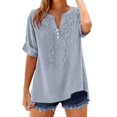 thumbnail image 2 of IYYVV Boho Embroidered Tops for Women 3/4 Sleeve Length Peasant Shirts Plus Size Summer Dressy Casual Blouses 2026 Light Blue M, 2 of 6