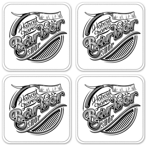 Vinyl Drink Coasters - Set of 4 - Barber Shop Black & White