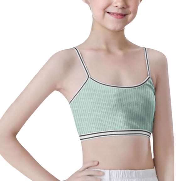 FINALGANG Girls Ribbed Crop Top Bra Kids Contrast Lightweight Training Camisole Comfortable Everyday Underwear Green 11-14 Years
