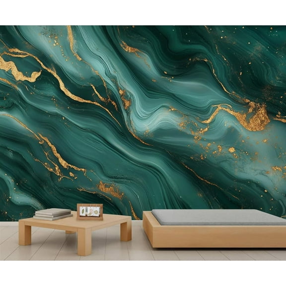 Emerald Green Marble Mural - Luxury Marble Wallpaper, Luxury 3D Wall Mural For Living Room Bedroom, Contemporary Murals 55"W x 28"H (Not Peel and Stick)
