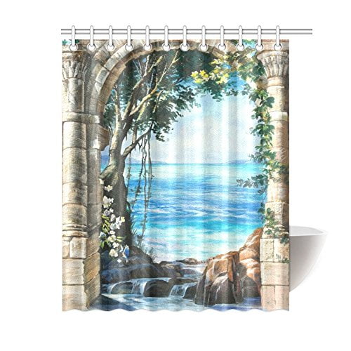 BSDHOME Vinatage Greek Athens Sea Shower Curtain Hooks 60x72
