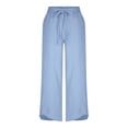 thumbnail image 4 of Pantalones de Cintura Elástica para Mujeres Casual Bolsillos de Poliéster de Color Sólido Pantalones de Lino Mujeres Verano para las Vacaciones Al Mar Y el Uso Diario, 4 of 9