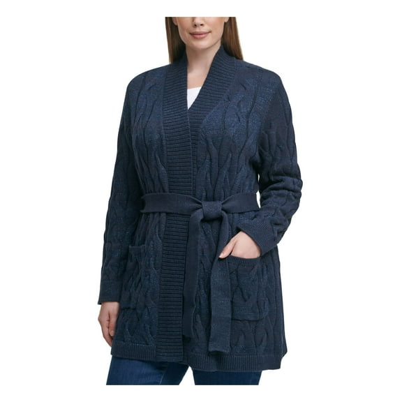 Tommy Hilfiger Womens Glitter Cardigan Sweater, Blue, 3X