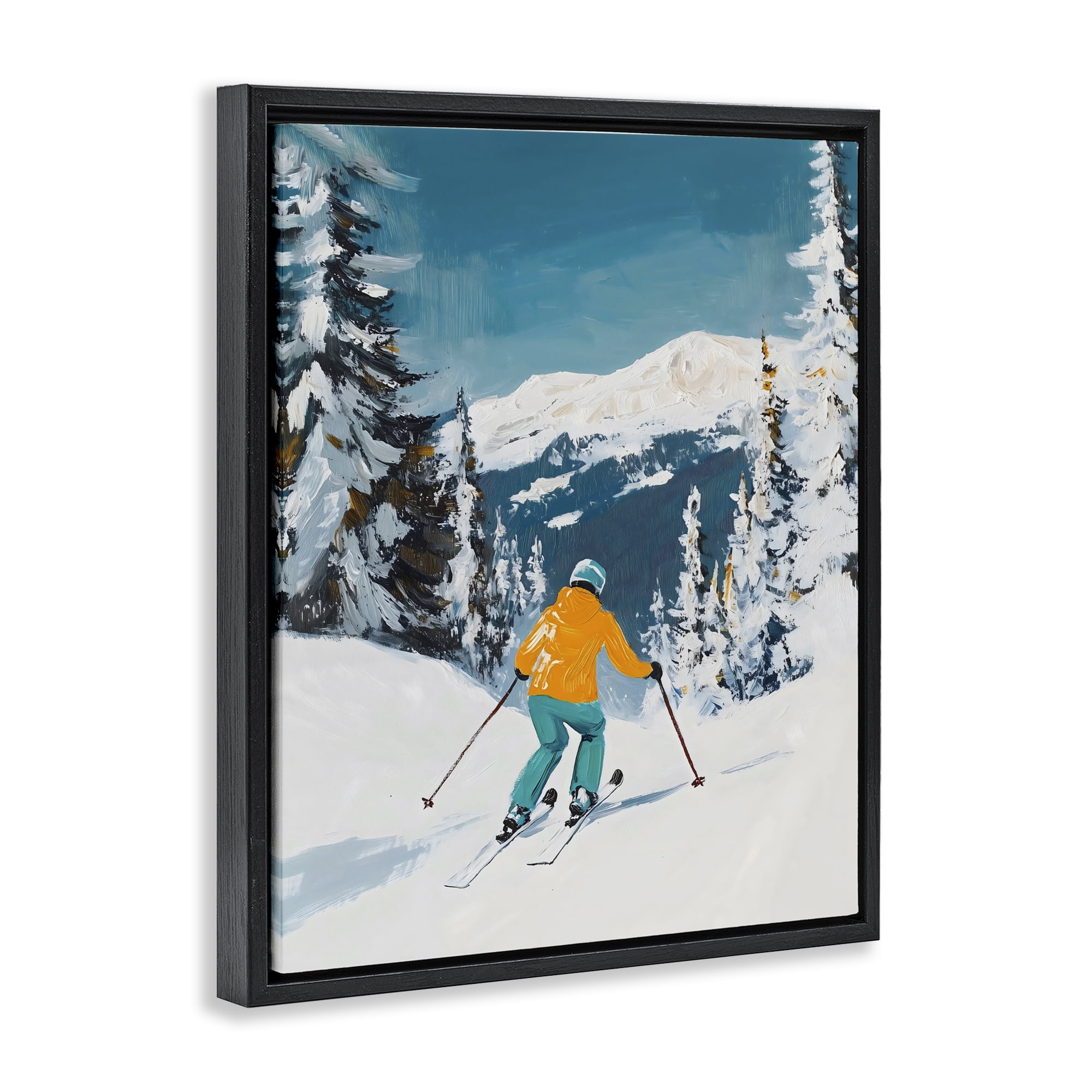 Stupell Industries Downhill Skier on Mountain Black Framed Floater Canvas Wall Art, design by The Prints Vibe