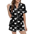 thumbnail image 3 of KKBOTIVE Satin Silk Valentine's Day Pajamas Set for Women 2 Piece Heart Embroidery Short Sleeve Button Up Sleepwear Soft Cozy Loungewear for Womens ( j-Black Size: S ), 3 of 6