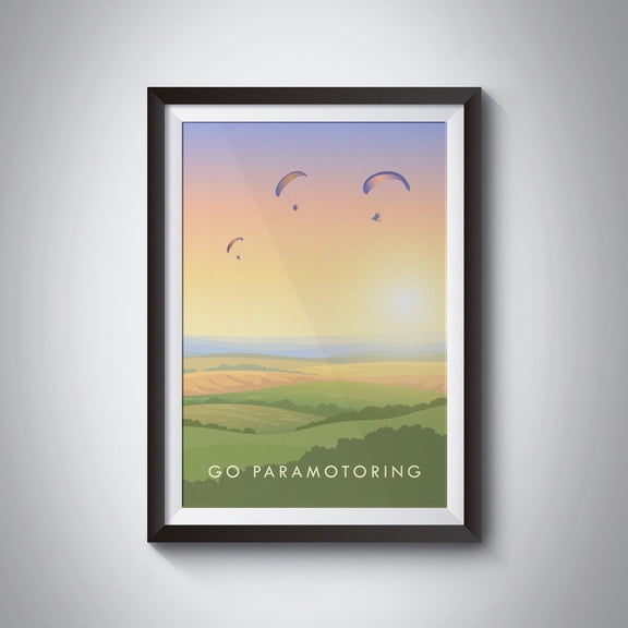 Go Paramotoring Travel Poster, Paragliding Print, Powered Paraglider, Outdoor Adventure Hobby, Minimal Wall Art Decor Gift, Aviation, Flying Wall Art, Modern Wall Decor, 16x24 UNFRAMED