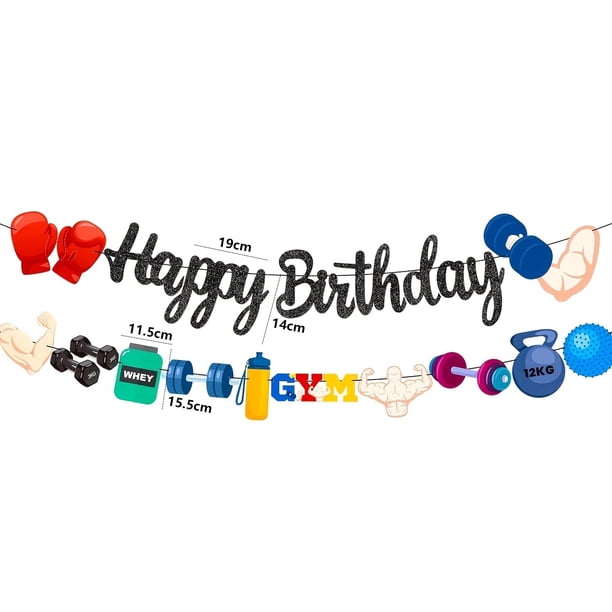 Banner de papel para fiesta de cumpleaños de gimnasio, banderín de papel para tirar, decoración con temática de fitness para sala de gimnasio, banderín de fiesta con temática de gimnasio para sala d