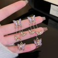 thumbnail image 2 of Purple Butterfly Earrings, Metal Goth Boho Cottagecore Style, 2 of 4