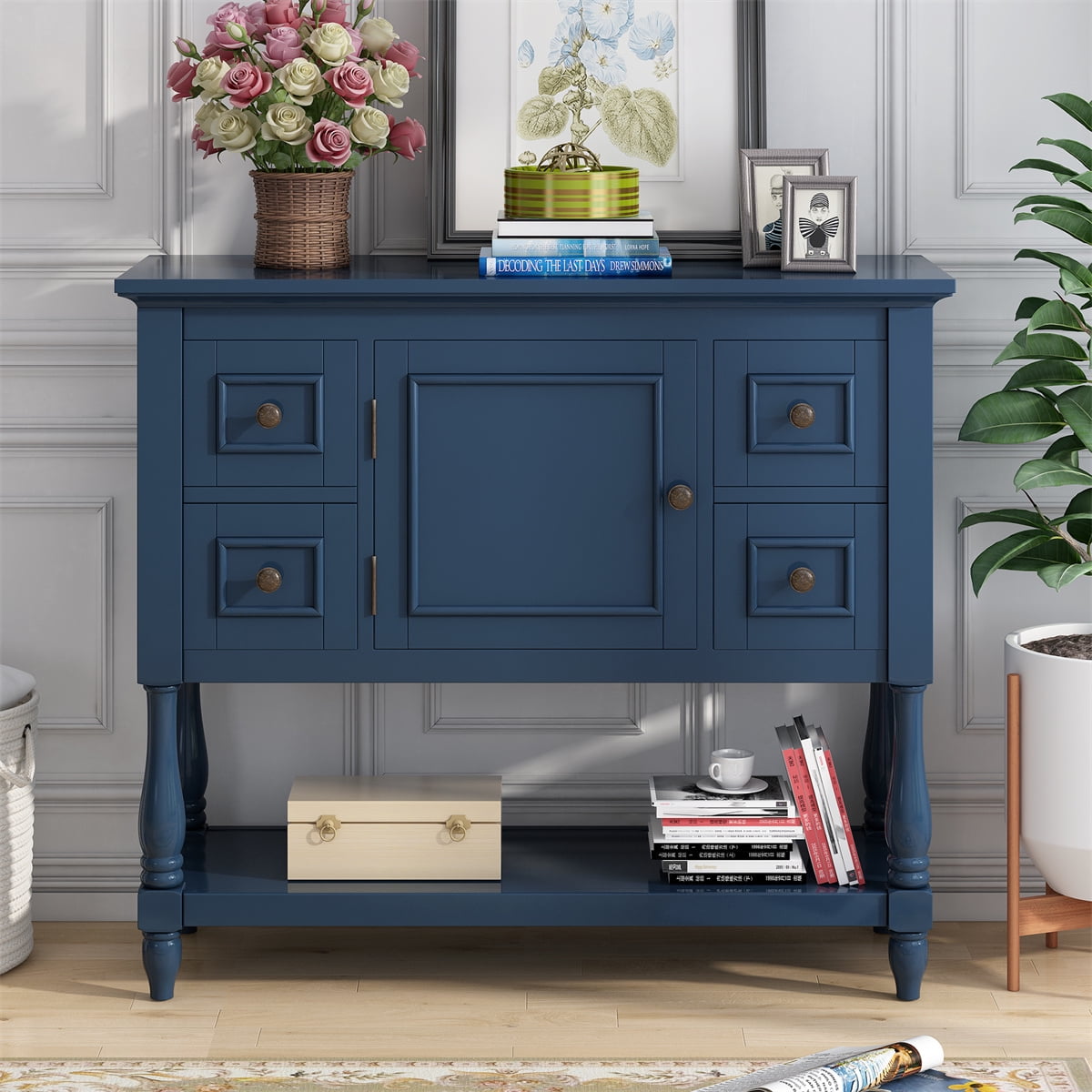 small navy console table