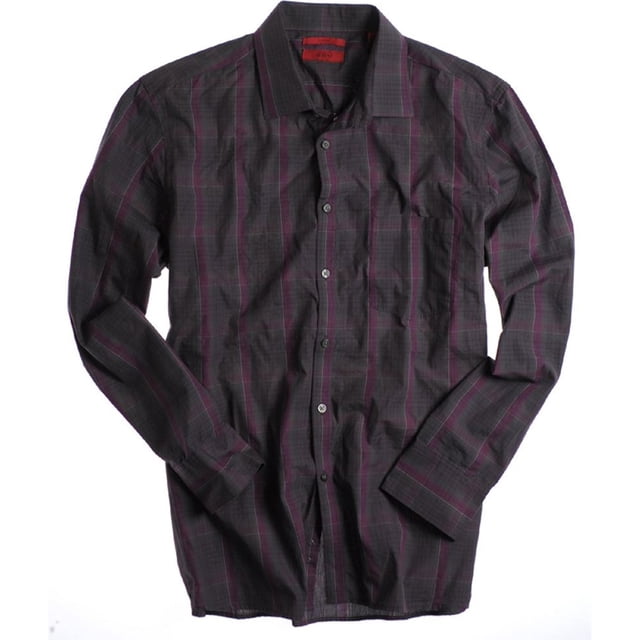 Alfani Camisa de vestir con botones a cuadros LS Ewen para hombre, Púrpura, X-Large Alfani Botones al frente