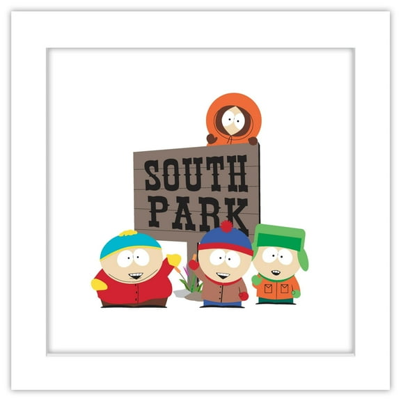 Gallery Pops South Park - Boys Group Sign Wall Art, White Framed Version, 12" x 12"