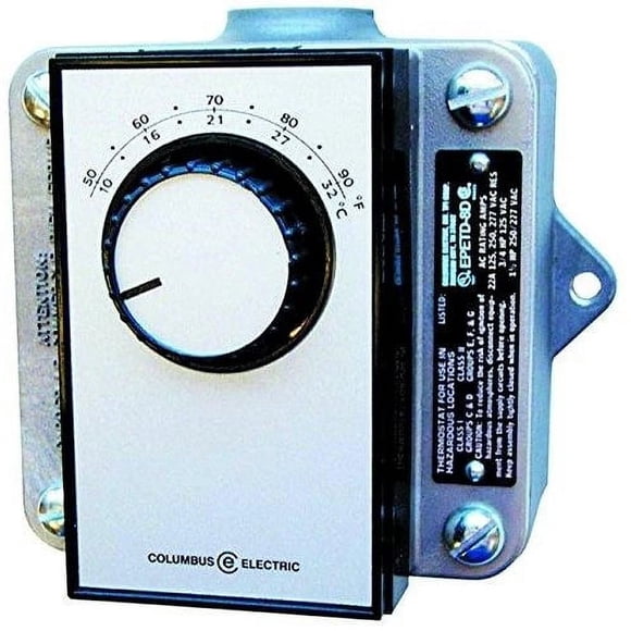 TPI EPETD8D Series EPET Hazardous Location Thermostat for Single Phase, DPDT, Bi-Metal, 22 Amps, 120-277V Supply Voltage, 50° - 90°F