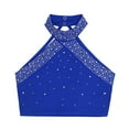 thumbnail image 3 of Doomiva Kids Girls Halter Sleeveless Cross Back Jazz Vest Shirt Sparkly Rhinestones Modern Dance Performance Tank Tops Blue 14, 3 of 7