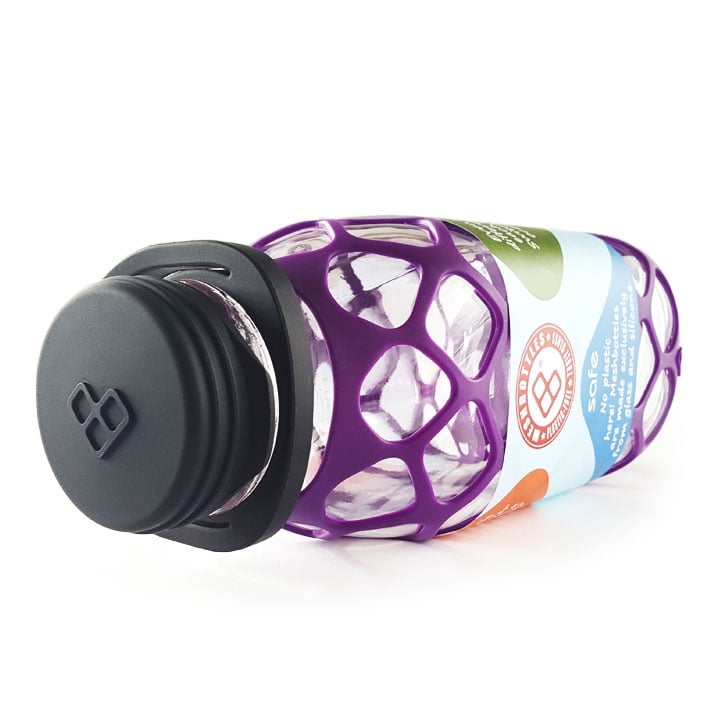 Meshbottle with Silicone Top - Plum Purple - Plastic-free, BPA-free, Phthalate-free Glass Water Bottle - 32 oz