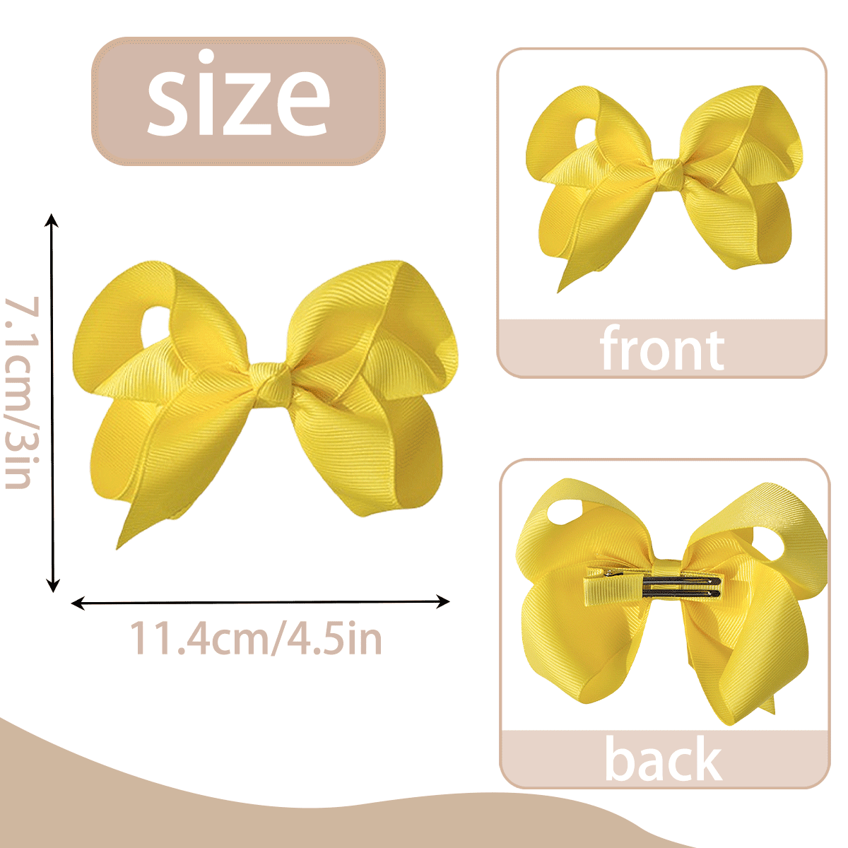JoyBowie 24Pcs Hair Bows Set, 12x3In Solid Color & 12x4.5In Ruffled Edge Yellow Bows for Girls