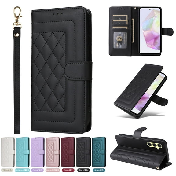 JTCASES Compatible with Samsung Galaxy A35 5G 6.6 inch Case Wallet Flip Folio Case [Kickstand] with RFID Blocking Card Holders [Shockproof] Wrist Strap Cover for Men Women Girls, Black