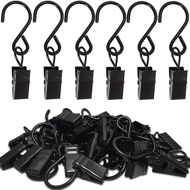 Paquete de 50 clips de cortina de acero inoxidable TUNC con ganchos en S color negro
