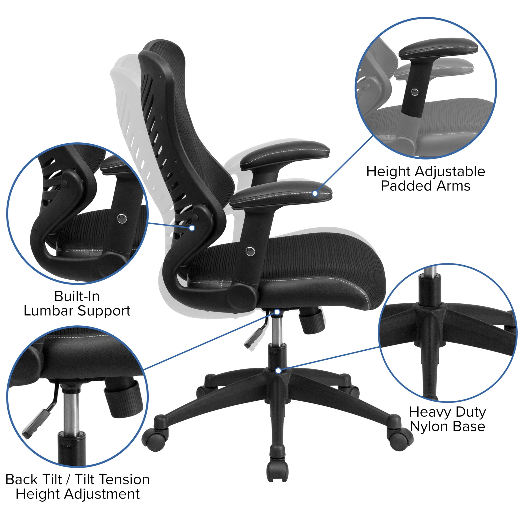 Emma + Oliver High Back Designer Black Mesh Executive Ergonomic Office Chair with Arms