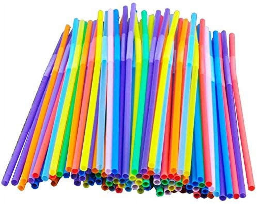 Straws Drinking Plastic，100 Pcs Colorful Flexible Plastic Straws, Long Drinking  Straws，BPA-Free Disposable Bendy Straws, 10.2 Long and 0.23'' Diameter 