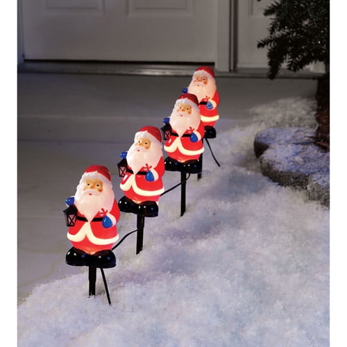 4 Piece Santa Claus with Lantern and Candy Canes Lighted Christmas