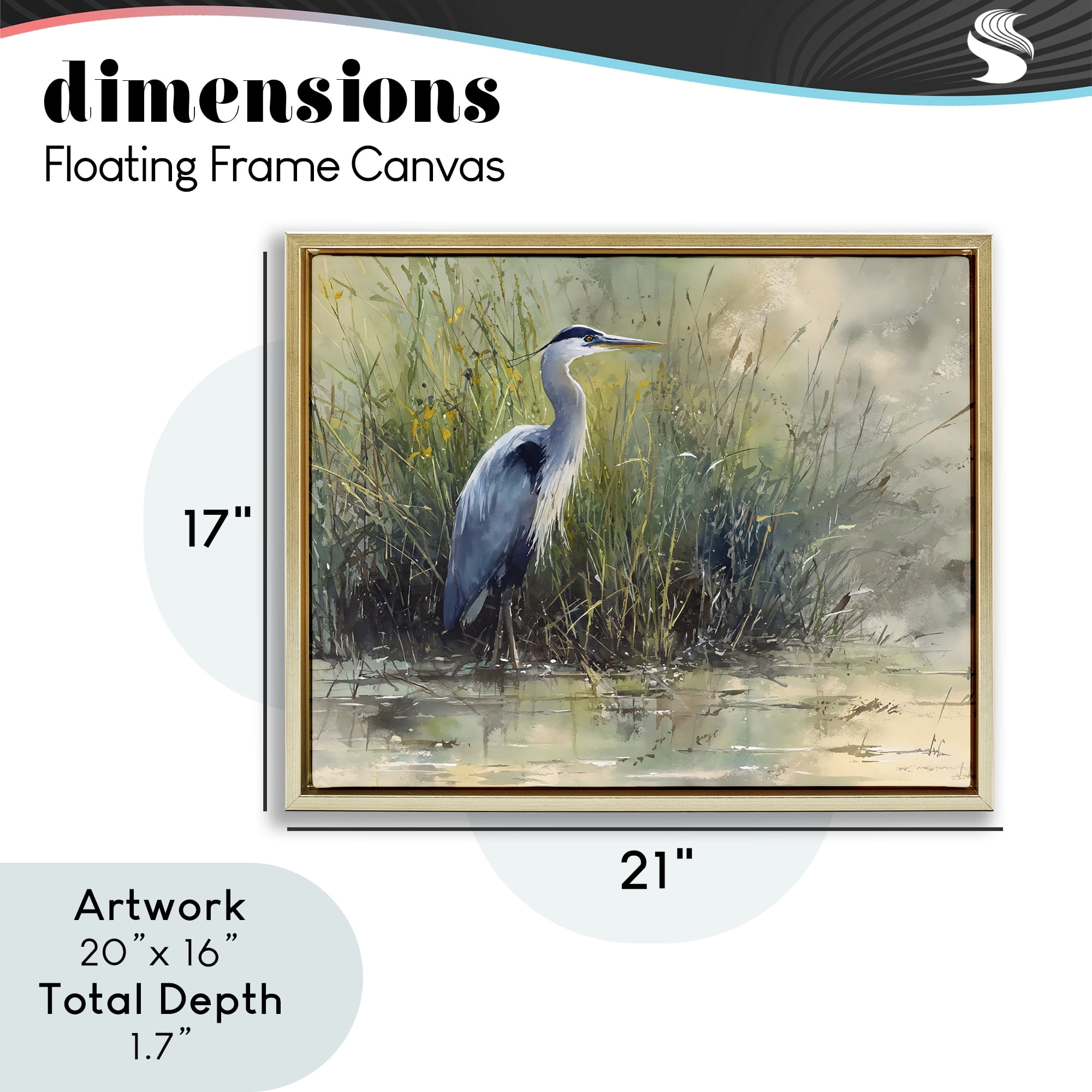 Stupell Industries Heron In The Grass Gold Framed Floater Canvas Wall Art, design by Franklyn Gregory