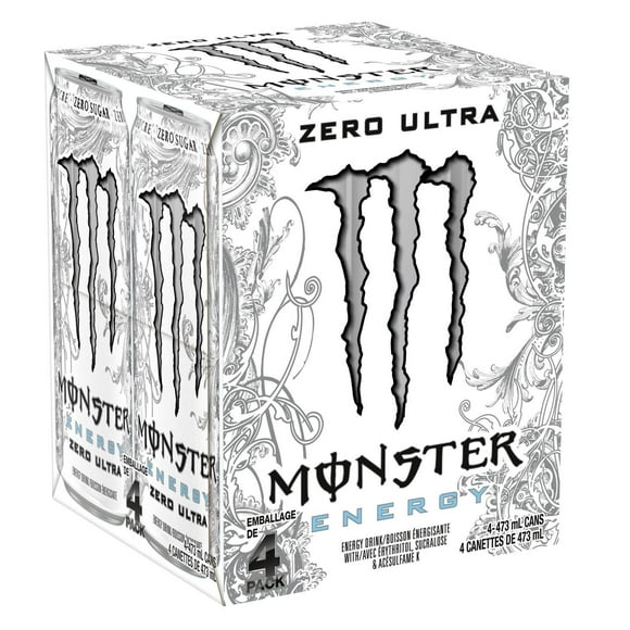 MONSTER ENERGY Zero Ultra, canette de 473 mL, emballage de 4 canettes 4 x 473 mL